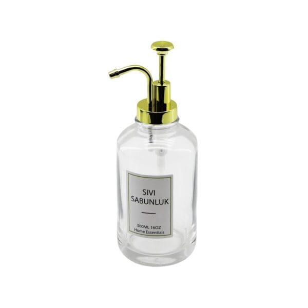 YUVARLAK CAM ŞİŞE - ŞEFFAFSIVI SABUNLUK 500ML POMPA - MUSLUK AYRIK MODEL BAŞLI (K0)