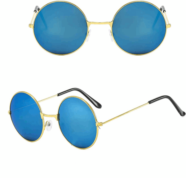 Yulak Cam John Lennon Tarzı Gold Çerçeveli Mavi Gözlük - Görsel 2