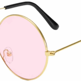 Yulak Cam John Lennon Tarzı Hippi Gold Çerçeveli Pembe Gözlük