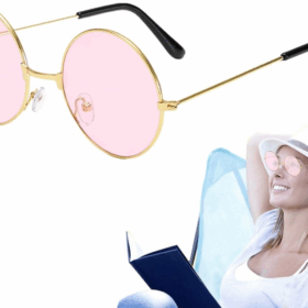 Yulak Cam John Lennon Tarzı Hippi Gold Çerçeveli Pembe Gözlük