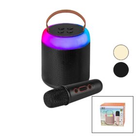 YUVARLAK KARAOKE MİKROFONLUBLUETOOTH WİRELESS HOPARLÖR - SPEAKER USB ŞARJLI - IŞIKLI (K0)