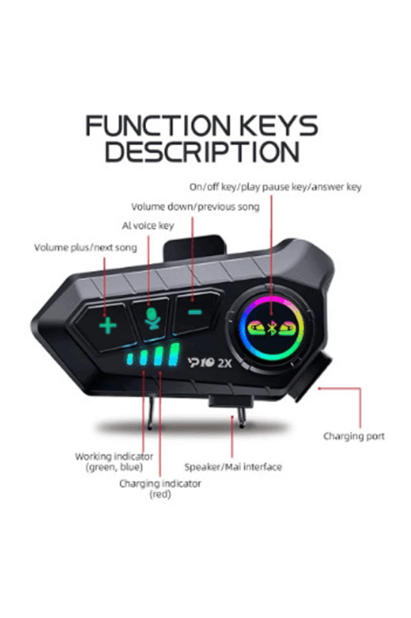 ﻿y10 2x Motosiklet Kask İntercom Çift Eşleşme Rgb Işıklı Bluetooth Kulaklık 5,3 - Görsel 6